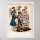 レディースインガウンヴィンテージファッションイラストレーション ポスター (正面)