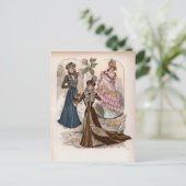 レディースインガウンヴィンテージファッションイラストレーション ポストカード (スタンド正面)