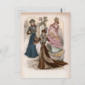 レディースインガウンヴィンテージファッションイラストレーション ポストカード (正面/裏面)