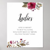 レディースウォメンズバスルームバスケットサインバーガンディフローラ ポスター (正面)