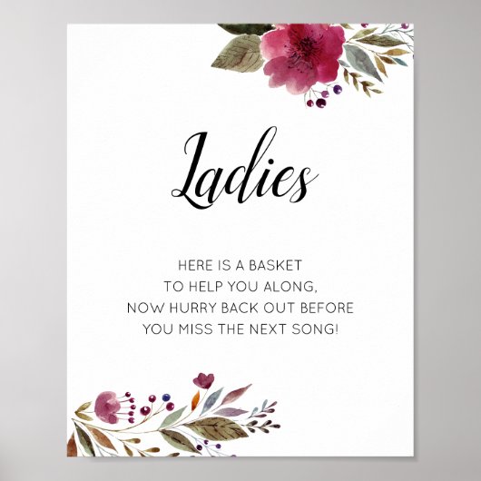レディースウォメンズバスルームバスケットサインバーガンディフローラ ポスター (正面)