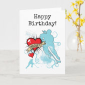 レディースオールズホッケーハートタトゥーハッピーバースデー カード (黄色い花)