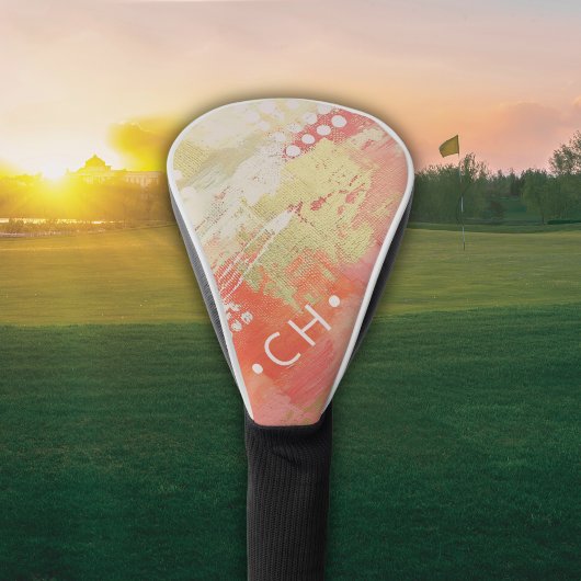 レディースカスタムイニシャルモダン抽象芸術コーラルピンク ゴルフヘッドカバー