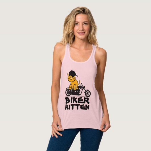 レディースキャットバイクもしくは自転車に乗る人キットンバイクTシャツ タンクトップ (正面フル)