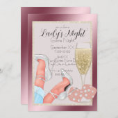 レディースゲームナイトピンクグリッターサイコロ 招待状 (正面/裏面)