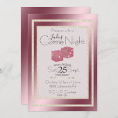 レディースゲームナイト金ゴールドグリッターピンクサイコロ 招待状 (正面/裏面)