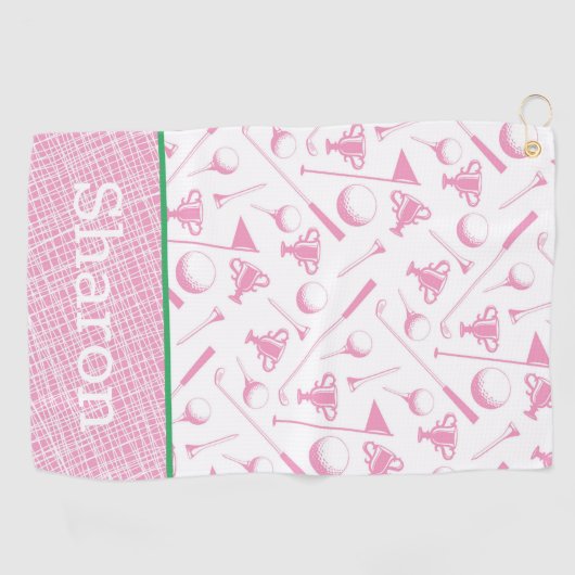 レディースゴルフピンクグリーンホワイト名門私立校風の ゴルフタオル (横)
