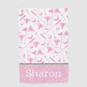 レディースゴルフピンクグリーンホワイト名門私立校風の ゴルフタオル (正面)