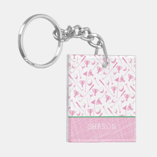 レディースゴルフピンクグリーン名門私立校風のおもしろい キーホルダー (正面左)