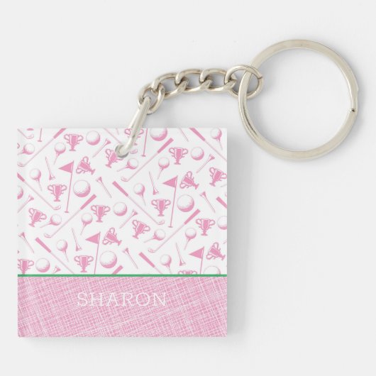 レディースゴルフピンクグリーン名門私立校風のおもしろい キーホルダー (裏面)