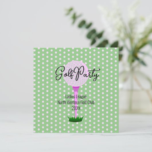 レディースゴルフリーグゴルフパーティの招待状フラットカード カード (スタンド正面)