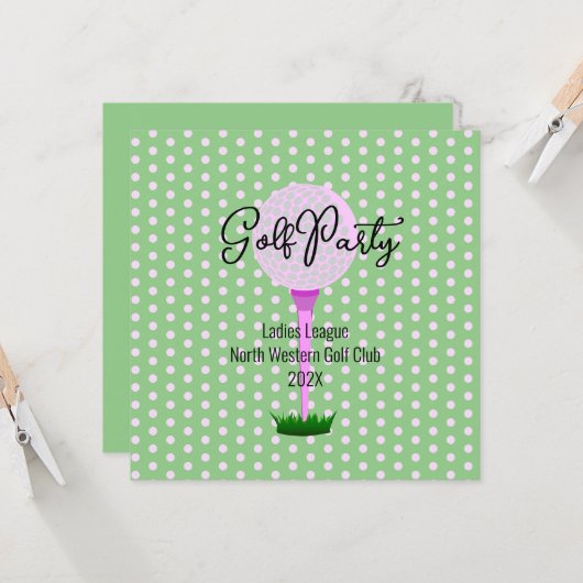 レディースゴルフリーグゴルフパーティの招待状フラットカード カード (正面/裏面インサイチュ)