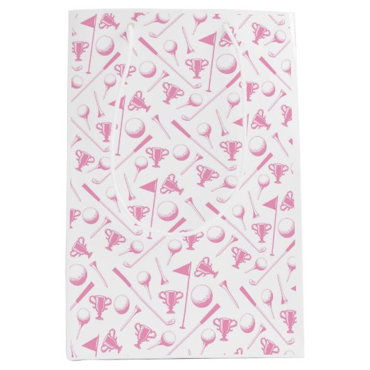 レディースゴルフ模様ピンクホワイトトワ名門私立校風のイル ミディアムペーパーバッグ (正面)