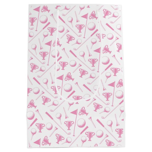 レディースゴルフ模様ピンクホワイトトワ名門私立校風のイル ミディアムペーパーバッグ (裏面)