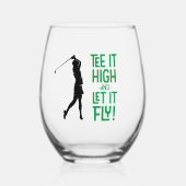 レディースゴルフ 面白いTee スポーツ名言 かわいい 黒 緑 ステムなしワイングラス (正面)