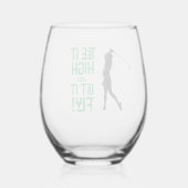 レディースゴルフ 面白いTee スポーツ名言 かわいい 黒 緑 ステムなしワイングラス (裏面)