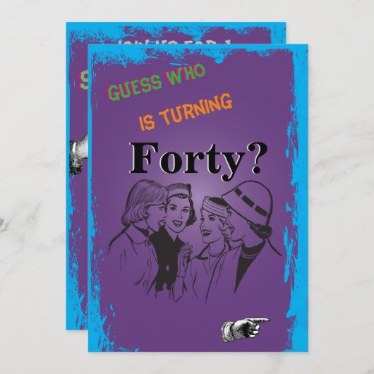 レディースサプライズ40th誕生日レトロヴィンテージ 招待状 (正面/裏面)
