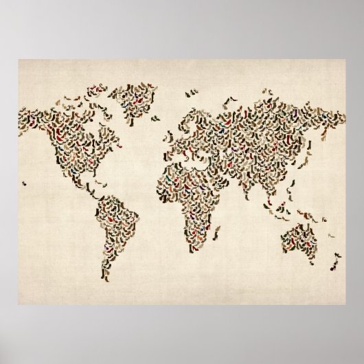 レディースシューズ世界地図 ポスター (正面)
