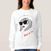 レディースシルエットレッド&ブラックリニアフェミニスト引用文 スウェットシャツ (正面)