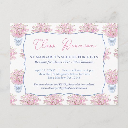 レディーススクールまたはカレッジクラス懇親会招待状 ポストカード (正面)