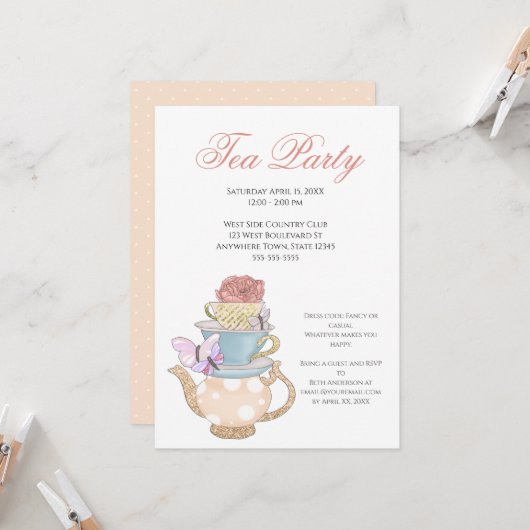 レディースティーパーティーアイディア 招待状 (正面/裏面インサイチュ)