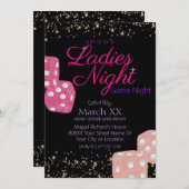 レディースナイトネオンピンクサインゲームナイトサイコロ 招待状 (正面/裏面)
