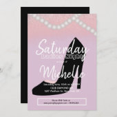 レディースナイトバースデーパーティブラックヒール真珠 招待状 (正面/裏面)