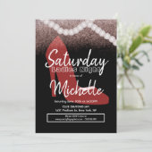 レディースナイトバースデーパーティレッドヒール真珠 招待状 (スタンド正面)