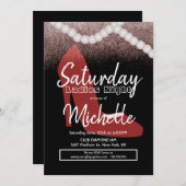 レディースナイトバースデーパーティレッドヒール真珠 招待状 (正面/裏面)