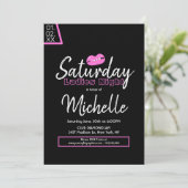 レディースナイトバースデーパーティーピンクブラックリップ 招待状 (スタンド正面)