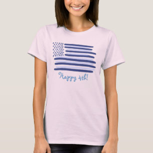 レディースハッピー4thブルーアメリカン国旗のティー tシャツ
