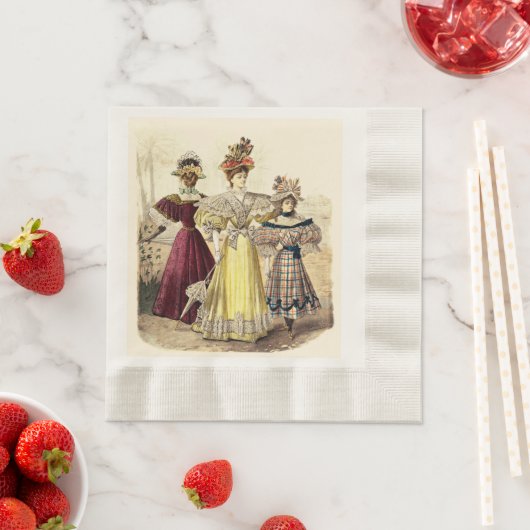 レディースビクトリアンヴィンテージファッションパラソルonベージュ 縁ありランチョンナプキン (インサイチュ)