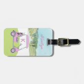 レディースピンクウォーターカラートカートモノグラム名 ラゲッジタグ (正面横)