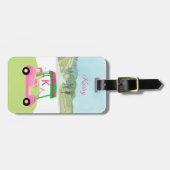 レディースピンクウォーターカラートカートモノグラム名 ラゲッジタグ (正面横)