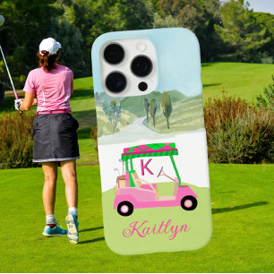レディースピンクウォーターカラートカートモノグラム名 iPhone 16 PROケース