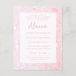 レディースピンクガーデンシーンアーティスト図解入りの、写真付きの ポストカード