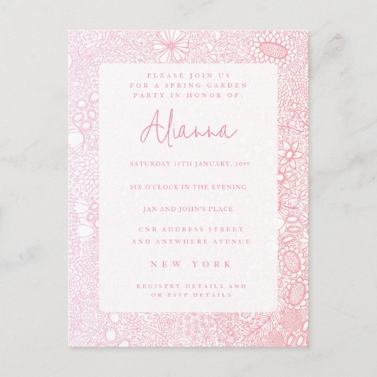 レディースピンクガーデンシーンアーティスト図解入りの、写真付きの ポストカード (正面)