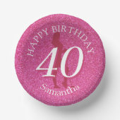 レディースピンクグリッタービッグ誕生日 ペーパーボウル (正面)