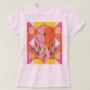 レディースピンクドリームキャッチャー幾何学模様Tシャツ Tシャツ