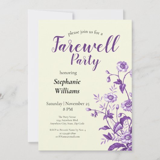 レディースフェアウェルズパーティーラベンダーワイルドフラワー 招待状 (正面)