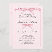 レディースフェアピンクの弓の花縁どパーティー 招待状 (正面/裏面)