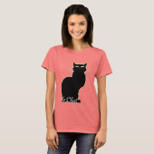 レディースブラックキャットシャツレディースキャットトップ Tシャツ (正面フル)