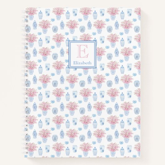 レディースブルークラシックホワイトピンクジンジャージャーズイニシャル ノートブック (正面)