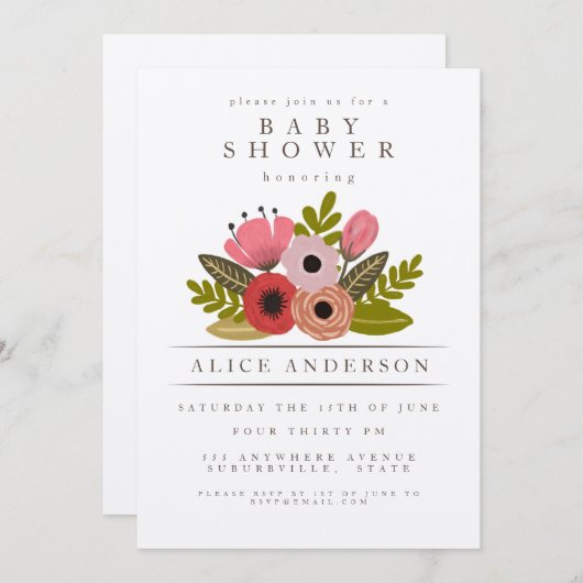 レディースブーケエレガントベビーパーソナライズされたシャワー 招待状 (正面/裏面)