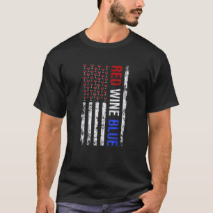 レディースメンズ向け赤ワインと青Usa国旗Jの4日 Tシャツ