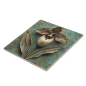 レディースリッパオーキッドフェイクレリーフ、 浮き彫りフラワー タイル (側面)