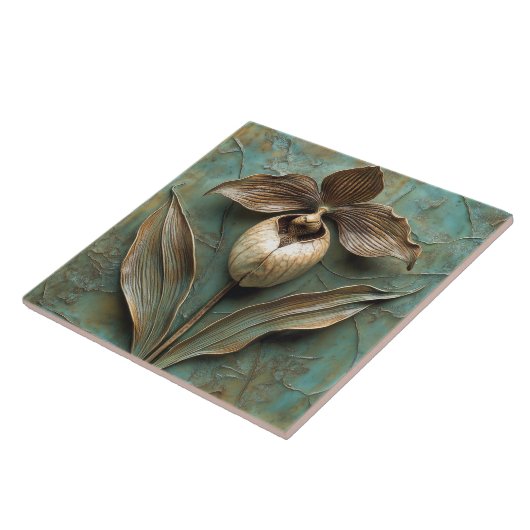 レディースリッパオーキッドフェイクレリーフ、 浮き彫りフラワー タイル (側面)