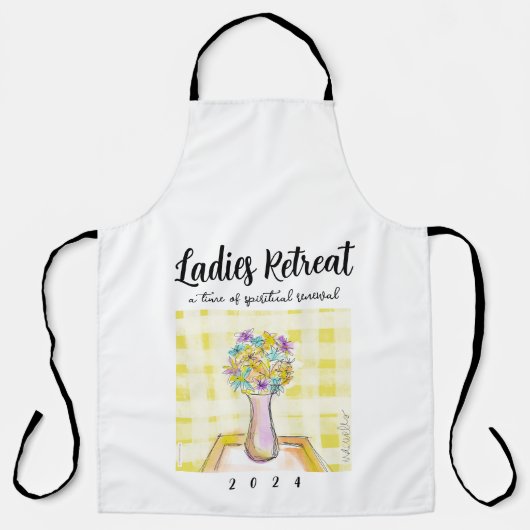 レディースリトリートデザインフラワーズオンザテーブル エプロン (正面)