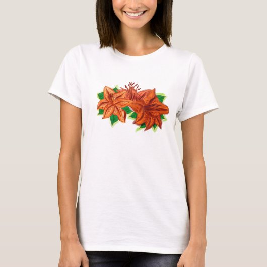 レディースリリー花ストラップシャツ Tシャツ (正面)