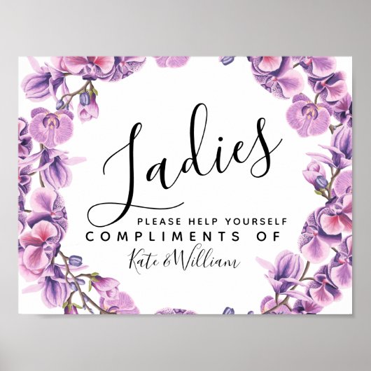 レディースルームのサイン – トイレタリーのバスケット(紫) ポスター (正面)